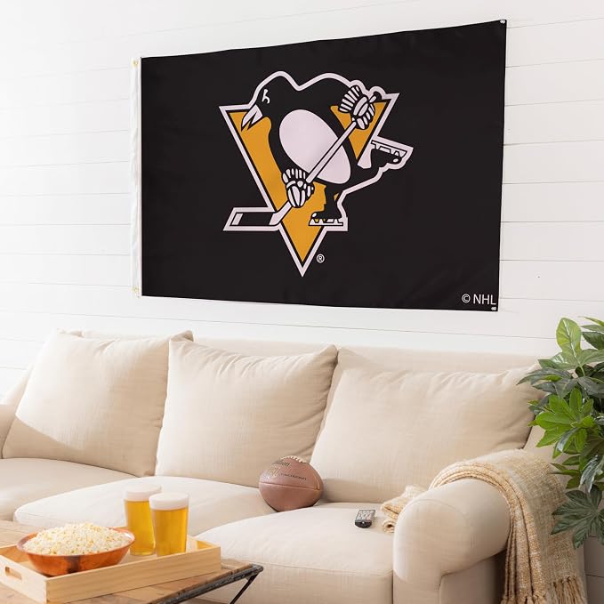 Team Sports America NHL PITTSBURGH PENGUINS 3' x 5' Outdoor Flag with Grommets, Heavy Duty Flag & Banner for Garden Patio, Indoor Wall Decor, Works with Flag Poles for Outside House