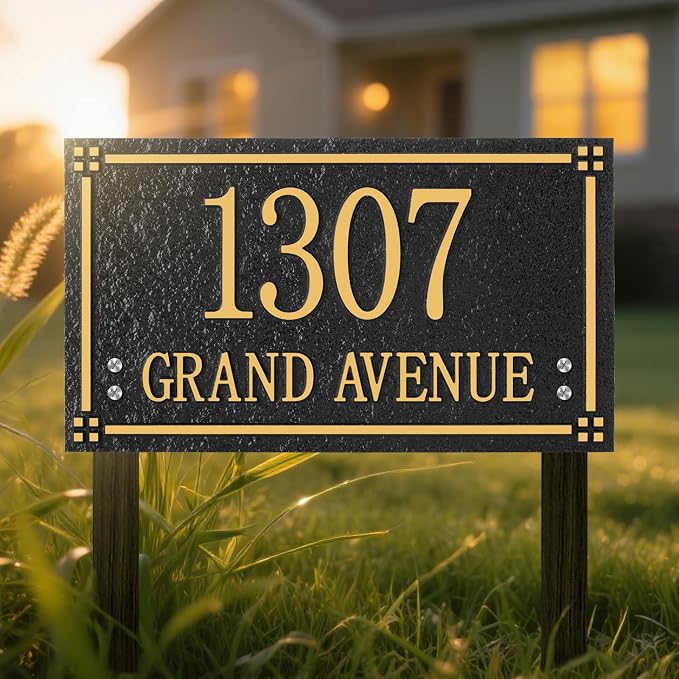 Custom House Address Sign, House Number Plaque Sign for Lawn,Yard,Ground,Driveway,Garden with 2 Stakes,Style 2