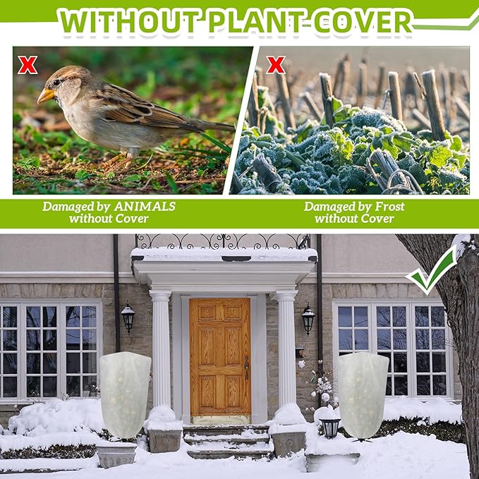 Mindsoft 4 Pcs 5 x 3.3 ft Garden Plant Shade Cover with Drawstring, Non-Woven Sun Protection Cloth for Tomatoes, Peppers, Bougainvillea, Cactus, Cherry Etc- UV & Sunlight Protection for Plants