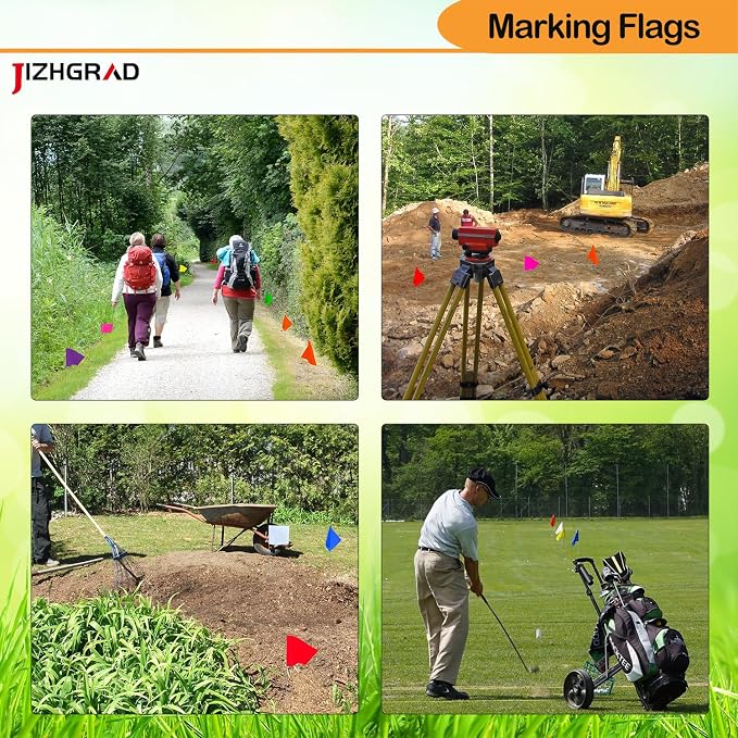 100Pack Yellow Marking Flags, JIZHGRAD 16x4x5 Inch Marker Flags Use for Yard & Lawn, Boundary & Dog Training, Survey & Landscape, Sprinkler & Surveyor, Garden & Construction, High Visibility, Sturdy, Versatile, UV & Weather Resistant