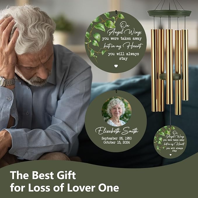 ASTARIN Customized Wind Chimes Memorial, Sympathy Gifts for Loss of Mom Dad Son, Grief Gifts for Women, Condolences Wind Chime Gift Idea, Wooden Windchime Deep Tone(Made in Texas)