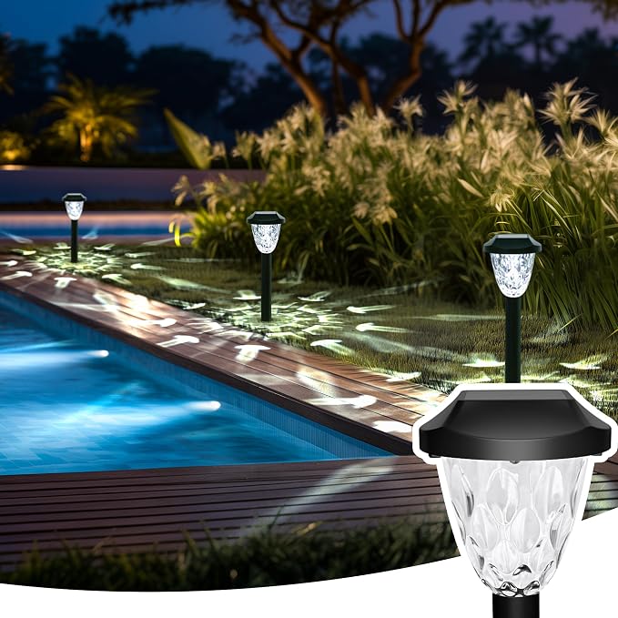 GIGALUMI 16 Pack Solar Outdoor Lights, Bright Solar Pathway Lights with Great Pattern, Waterproof Auto On/Off Light for Outside Garden Walkway Driveway Lawn Pathway