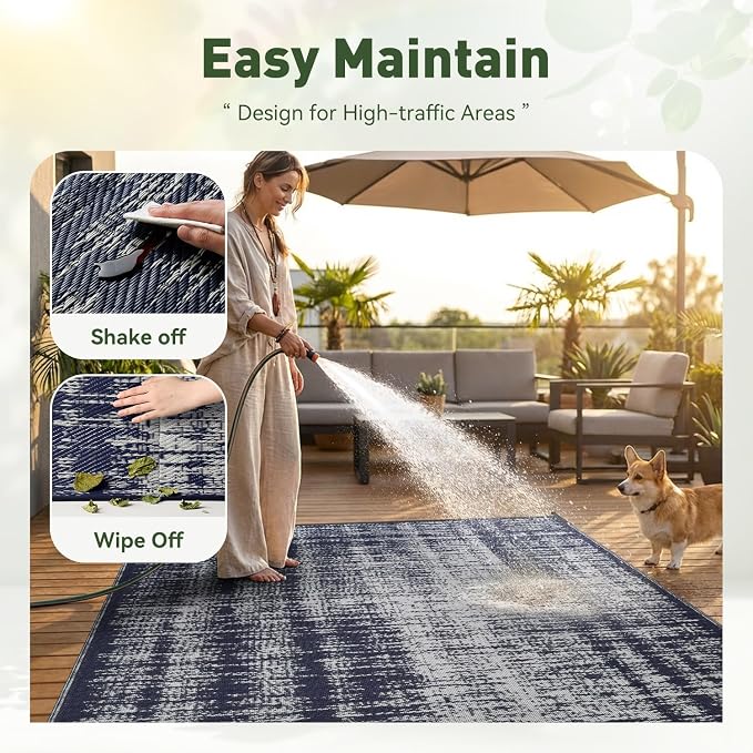 MontVoo Outdoor Rug Waterproof 5x8 ft Outdoor Patio Rug Mat Reversible Plastic Straw Outside Rug Carpet Outdoor Rugs for RV Camping Picnic Beach Balcony Porch Deck