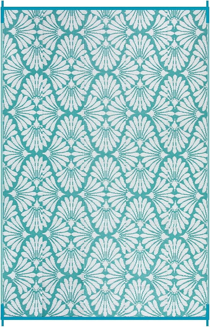 Lahome Outdoor Rugs for Picnic Camping 6x9, Blue Plastic Straw Reversible Rv Beach Rug, Waterproof Lightweight Outdoor Carpet for Pool Beach Balcony Tent Patio Deck, Teal 6'x9'