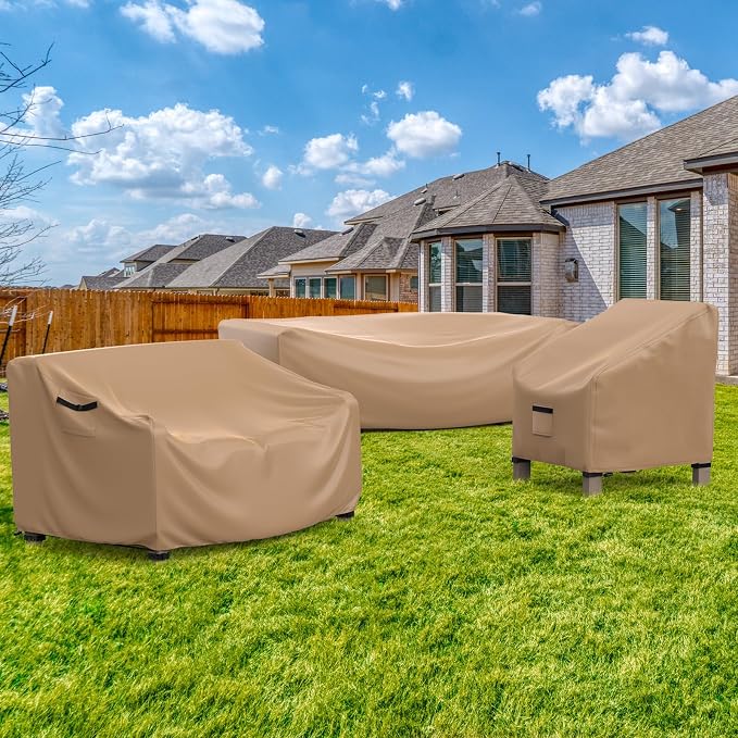 Patio Furniture Set Cover Waterproof, Heavy Duty Furniture Covers for Outdoor Sectional Sofa Set Wicker Rattan Table Chair Rectangular,102"L×74"W×28"H,Brown