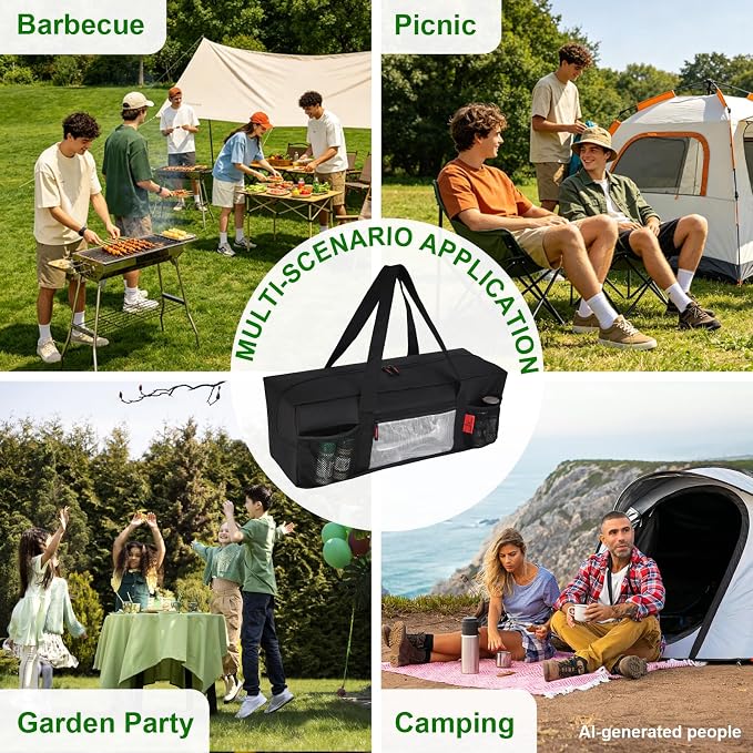 Extra Thick 24" Storage Bag Grill Tool Organizer Pro, BBQ Tool Heavy Duty Bag with Pockets, Double Layer 600D Oxford Cloth Waterproof (2X Thickness), Camping, Tailgating, BBQ Party Gift
