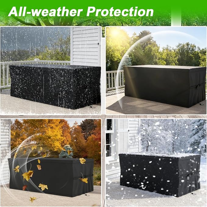 EVRBUL Upgraded Deck Box Cover 63×30×28 Inch for 150-230 Gallon Outdoor Storage Container Heavy Duty 420D Cover with Durable Two-way Zipper Windproof Buckles and Drawstrings