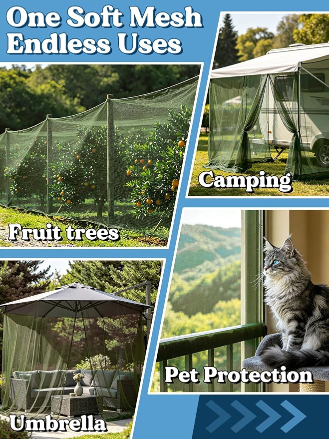 ANPHSIN 40x10ft Ultra fine Mosquito Net for Patio - Mesh Netting Screen for Outdoor Garden Porch Balcony, Protects Skin & Plants from Bugs, Birds, Green
