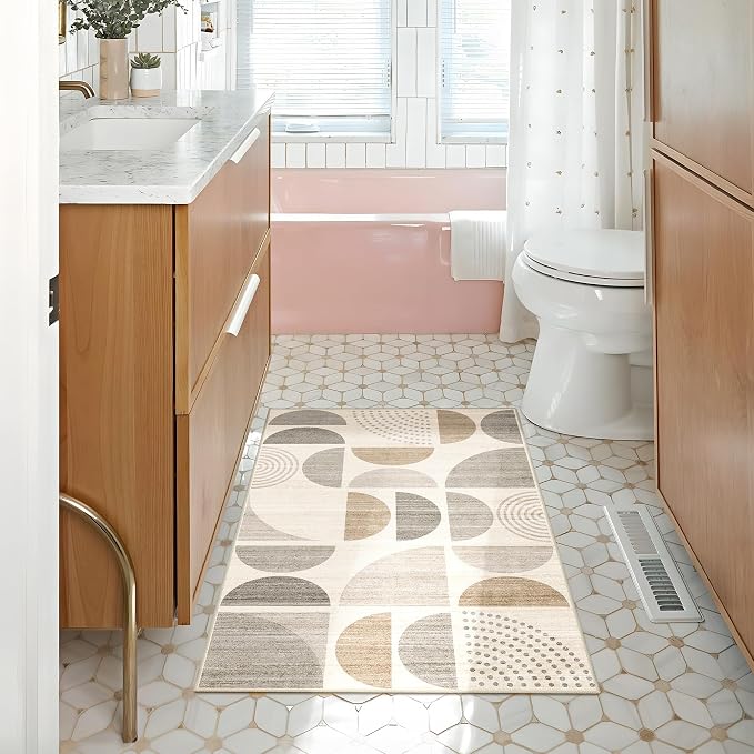 Boho Small Rug Washable,2x3 Area Rugs Non Slip Modern Abstract | Machine Washable Throw Carpet for Entryway Bathroom Entry Entrance Bedroom Kitchen Soft Low Pile Floor Indoor Neutral Beige