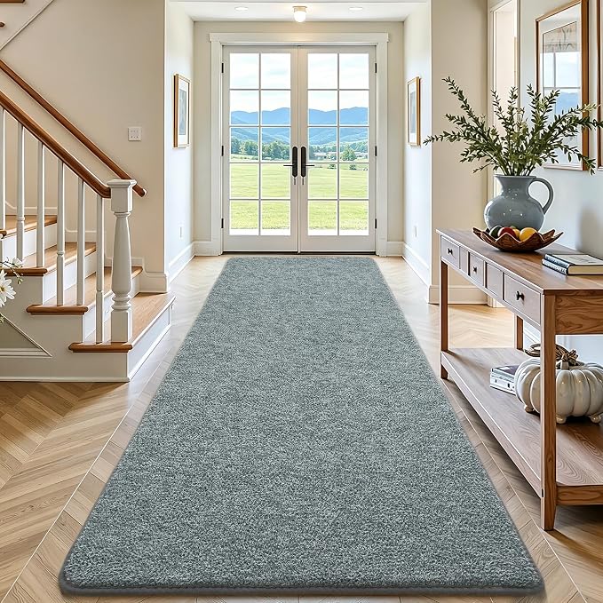 Keeko 2x6 Area Rugs for Living Room,Soft Washable Memory Foam Bedroom Rug | Indoor Throw Rug Low Pile Minimalist Non Slip Carpet for Kids Nursery Classroom Dorm Room Home Decor Grey-green and White