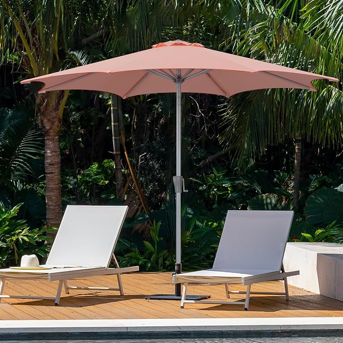 Tempera Patio Umbrellas Arc Edge Outdoor Table Market Umbrellas with Crank & Pust Button Tilt|Auto-Tilt, 8 Steel Ribs, High Color-Fastness Canopy