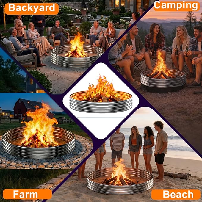 Fire Pit Ring for Outside Wood Burning, 48in Outdoor Fire Pit, Heavy Duty Steel Burn Pit for Backyard, Camping, Bonfire, Modern Style Large Metal Fire Pit Ring