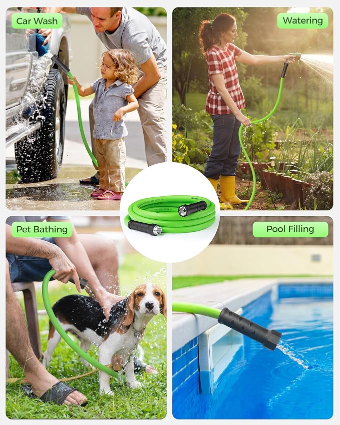 Garden Hose 15 FT x 5/8″, Short Garden Water Hose with Swivel Handle, 200 PSI Working, 450 PSI Burst, Lightweight Flexible Water Hose for Lawn, Yard, Car, All-Weather Outdoor Use, G15GH06