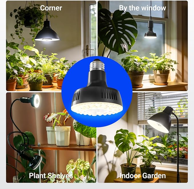Barrina Orbgrow OG11A Grow Light Bulbs for Indoor Plants, Integrated Dimming & Timing, 4000K 11W(100 Watt Equiv), E26 Plant Light Bulb, Full Spectrum, High PPFD for Seeds and Greens, 1 Pack, Black