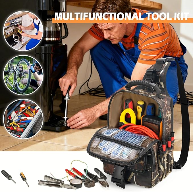 Electrician Tool Pouch Bag, Zippered HVAC Tool Organizer | Heavy-Duty Canvas Fabric, Ergonomic Handle, Removable Shoulder Strap, Ideal for Maintenance Repair Technician
