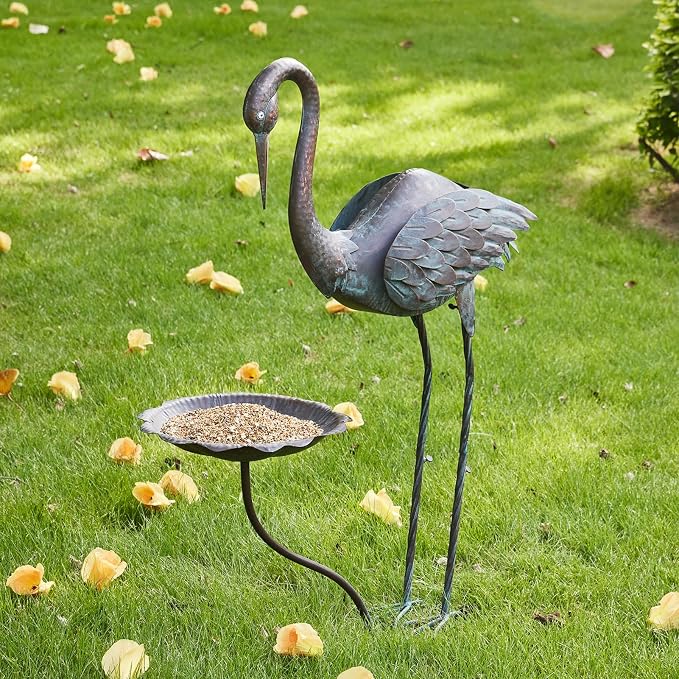 36"H Crane Bird Bath,Metal Birdbaths for Outdoor,Bird Feeders for Outdoors | Heron Garden Statues With bird bath,Vintage Birdbath for Garden Patio Lawn Decor
