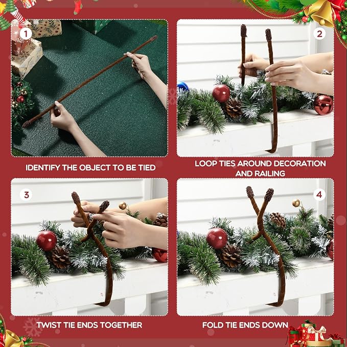 Zhengmy 16 Pcs 25 Inches Christmas Velvet Garland Ties Christmas Decorative Twist Ties for Banister Stairway Railing Reusable Flexible Twist for Xmas Home Decor Holiday Craft Wrapping(Brown)