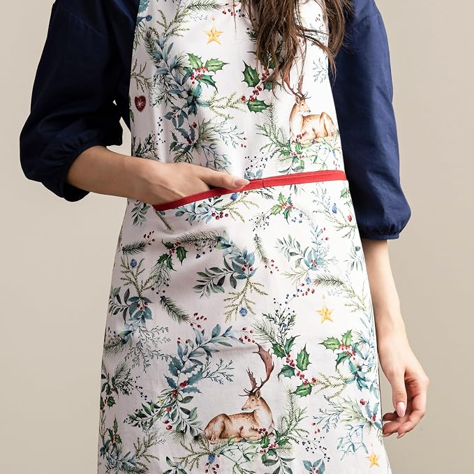 Maison d' Hermine Aprons for women with Pocket 100% Cotton (27.50"x31.50") | Adjustable Neck Strap & long ties Apron Men Chef Wedding Cooking Gardening Server Maid