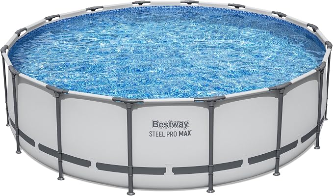 Bestway Steel Pro MAX 16' x 48" Above Ground Swimming Pool Set with Pump | Durable Round Metal Frame Outdoor Backyard Pool, Puncture-Resistant Liner - Ladder and Cover Included, Gray