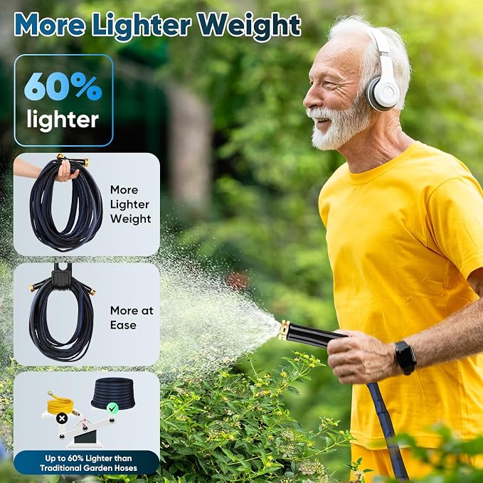 CXEZSIK Garden Hose 100ft Lightweight, Non-Expanding, Leak-Proof Metal Connector, No-Knot No-Tangle Easy to Store and Carry Wear-Resistant 3/4GHT Flexible Water Hose for Yard Outdoor (Black Lake Blue)