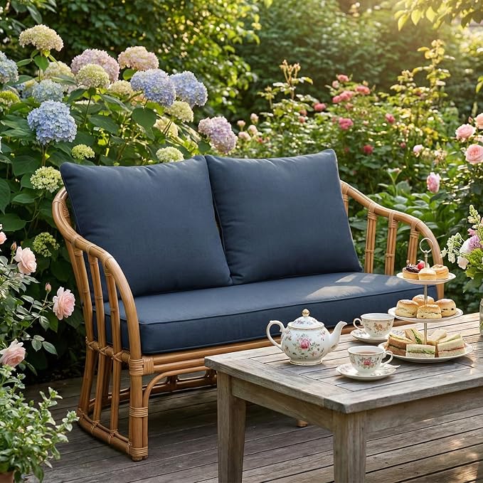Goodgoods 48 x 24 Sunbrella Outdoor Loveseat Cushion Set, Fade-Resistant & Water-Resistant Furniture Chair Cushions with 30D High-Resilience Foam for Couch, Bench, and Swing, Spectrum Denim
