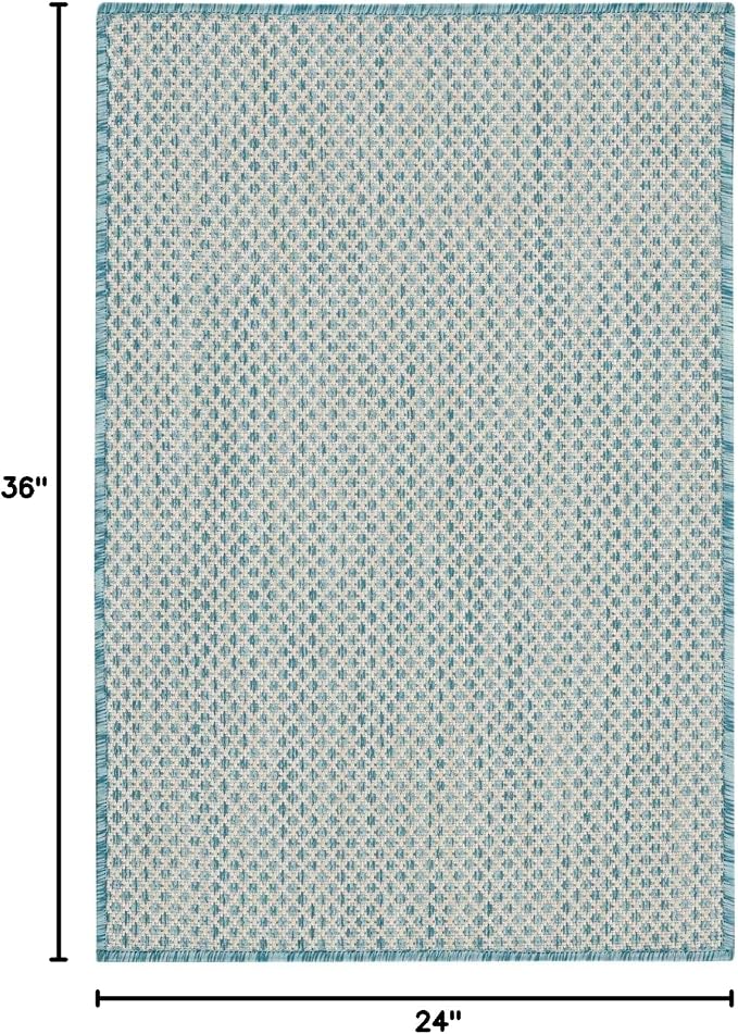 Nourison Home Courtyard Ivory Aqua 2' x 3' Area Rug - Easy Clean, Non Shedding, Bed Room, Living Room, Dining Room, Kitchen (2' x 3')