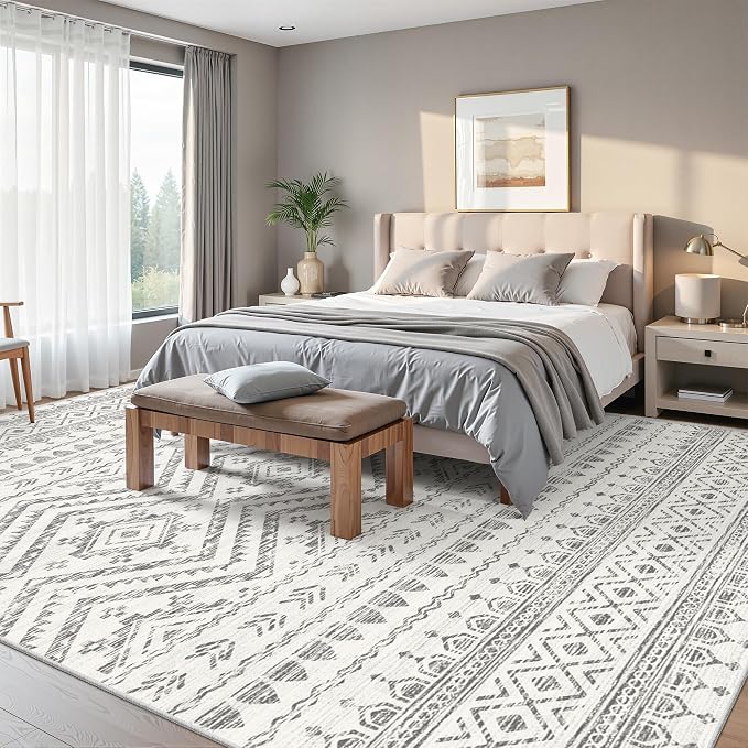 Miukiki 10x14 Area Rugs for Living Room Non Slip Washable Rug Grey | Soft Low Pile Indoor Extra Large Floor Carpet Stain Resistant Machine Washable Rug for Bedroom Dining Room 10'x14'