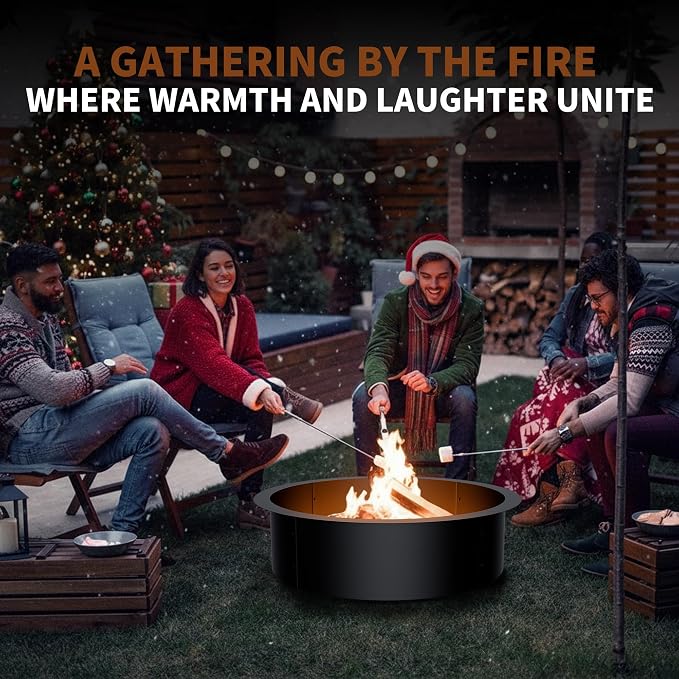 Fire Pit Ring Insert for Garden Patio Backyard | 36 Inch Smokeless Fire Pit Ring for Outside Fire Pit, Carbon Steel Firepit Rim Insert for DIY Fire Pits, Anti-Rust Coating