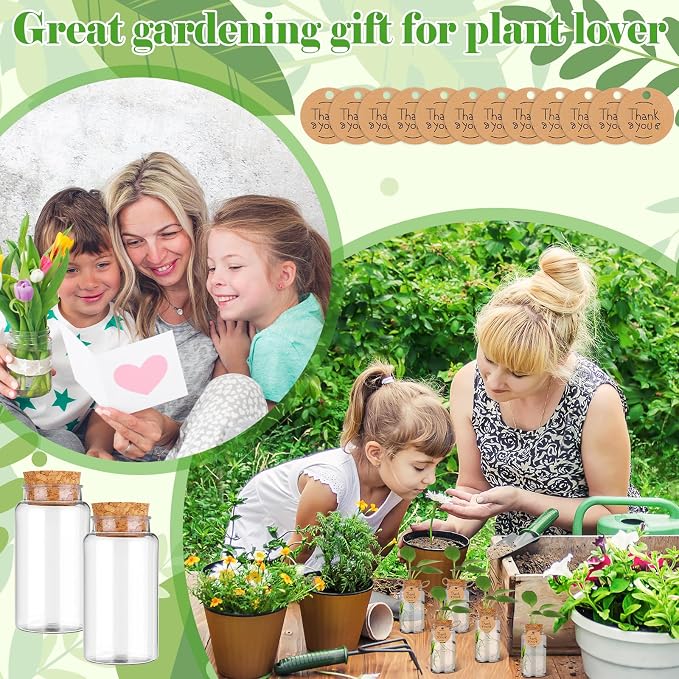 36 Packs Plant Propagation Stations with Hole Lid Clear Plastic Cultivation Bottles Tabletop Hydroponic Containers with Thank You Tags for Home Gardening Office Desktop Decoration