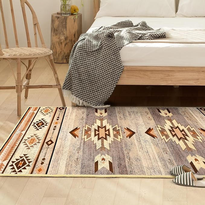 BENRON Western Hallway Runner Rug 2x4, Long Runners for Kitchen, Warm Beige | Southwest aztec Rug, Accent and Tribal Throw Rugs for Bedroom, Washable