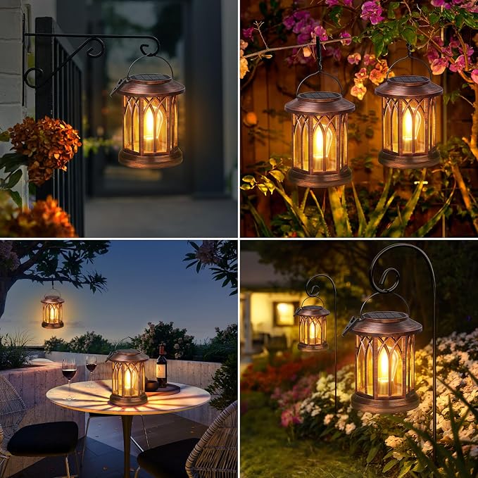 WdtPro Solar Lanterns Outdoor Hanging 2 Pack, Upgraded Bright Solar Lantern Lights Outdoor Waterproof, Solar Powered Lantern Over 12Hrs Hanging Lights for Outside Garden Yard Patio Decor (Copper)
