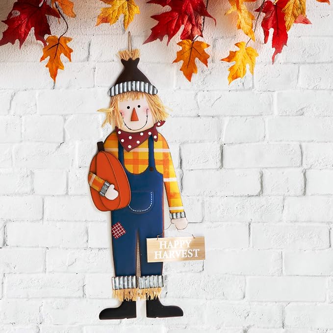 Glitzhome 36"H Fall Decorative Yard Signs with Stakes, Metal Scarecrow Garden Yard Stake for Home Lawn Yard Pathway Front Door Fall Harvest Thanksgiving Standing Hanging Decor