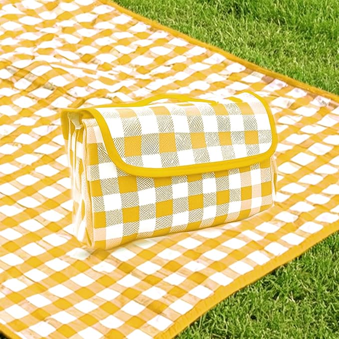 Coldcool Outdoor Picnic Blanket, Extra Large Beach Blanket, Waterproof Sand Proof Foldable Portable Picnic Mat for Outdoor Camping Hiking Travel Grass Music Festival Lawn Mats, 80" x 60", Yellow