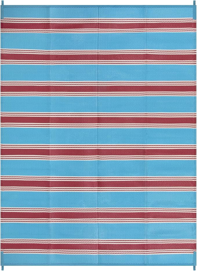 Lahome Striped Outdoor Carpet Plastic Straw Rug, Reversible Patriotic Outdoor Rug Waterproof 9x12 Rugs for Patio, RV Camping Picnic Mat for Beach Deck Backyard Balcony(Blue/Red,9'x 12')