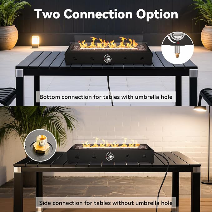 Onlyfire 28'' Tabletop Fire Pit, Outdoor Propane Gas Firepit Side-Mounted for Most Tables, Glass Wind Guard and Lava Rock, Rectangular Smokeless Fire Table Top Fireplace
