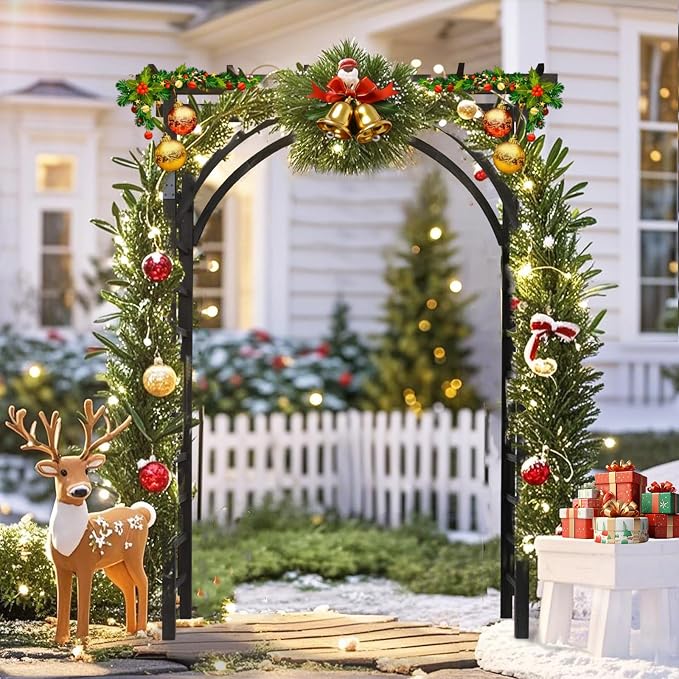VINGLI 85in Wooden Arbor Garden Arch, Wedding Arch for Ceremony, Wood Trellis for Plant Climbing, Christmas Decor Pergola for Garden Backyard, Lawn (Black)