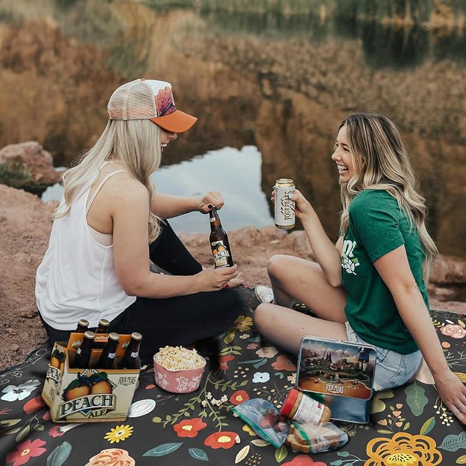 Picnic Blankets Extra Large Waterproof, 80"x 60" Boho Flowers Beach Mat with Corner Pockets Windproof Sandproof Foldable Portable 3-Layer Mat Darker for Wet Grass,Parks,Music Festival,Camping,Concerts