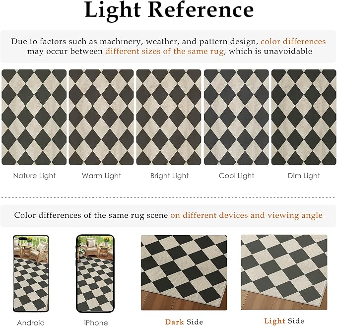 PureCozy 4x6 Checkered Chevron Pattern Area Rug for Living Room Checkerboard Washable Indoor Outdoor Carpet Farmhouse Patio Office Mat Geometric Non Slip Black Carpet for Dorm Backyard Dining Room