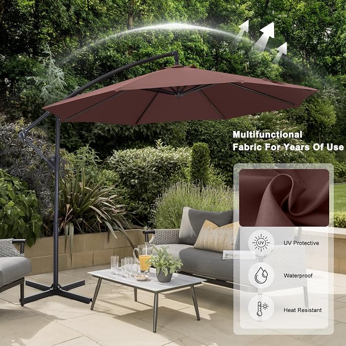 ABCCANOPY 9FT Cantilever Patio Umbrella with base included, 360° Rotation Outdoor Offset Umbrella for Backyard, Deck, Poolside (Chocolate)
