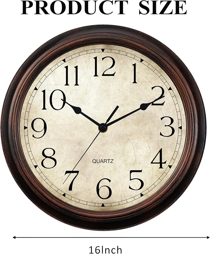 KECYET Wall Clock Battery Operated Vintage Silent Non-Ticking Analog Wall Clocks 16 Inch Small Retro Clock Decorative for Kitchen Bathroom Bedroom Home Office (Bronze)