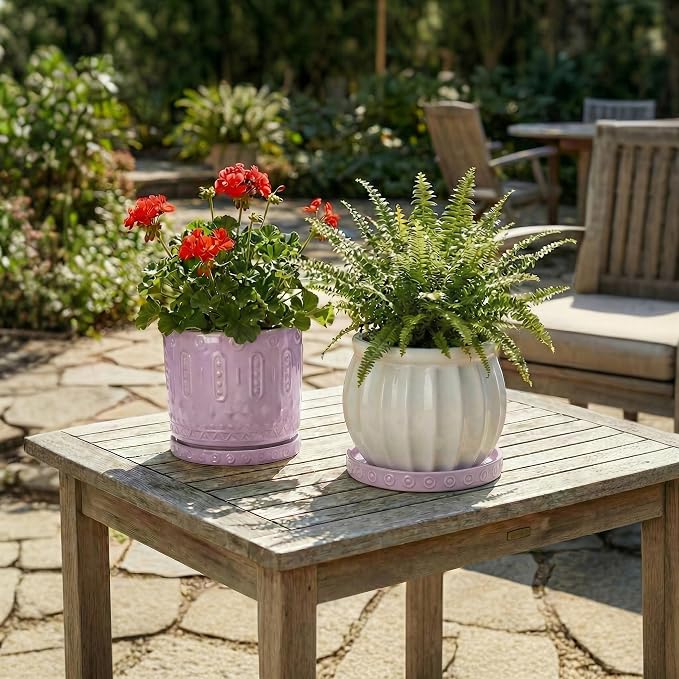 Eightpot 2 Pack Plant Trays for Pots, 7.5 Inch Plant Plates to Catch Water for Indoor Outdoor, Round Plants Water Catcher Tray, Boho Flower Pot Saucer, Decorative Plants Dishes to Catch Water, Purple
