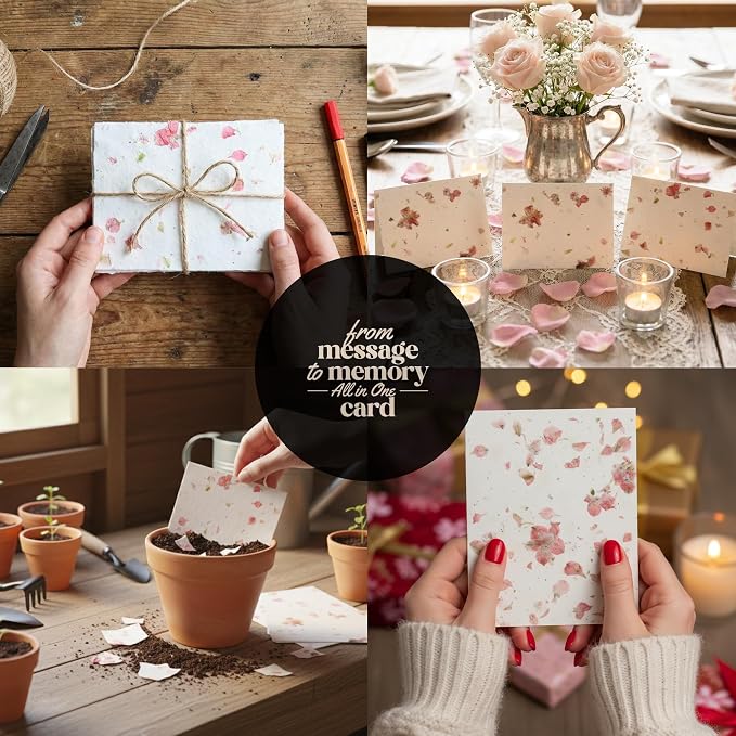 Blank Cards – 5 Sets of Pink Petal Cards with White Envelope Each, Embedded with Wildflower Seeds, All Occasion Cards for Thank You, Birthday, Holiday, Sympathy, Congratulations, Invitations, and Personal Messages