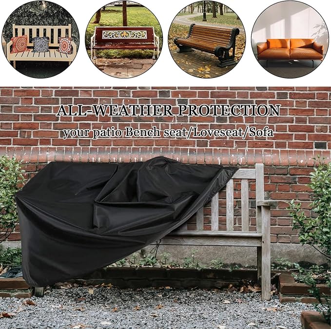 Outdoor Bench Cover Waterproof 2 Seater Patio Bench Cover Outdoor Patio Furniture Garden Sofa Chair Cover, Fit for 2-Seater Seating Metal & Hardwood Patio Garden Bench, 53L x 26W x 35H inche