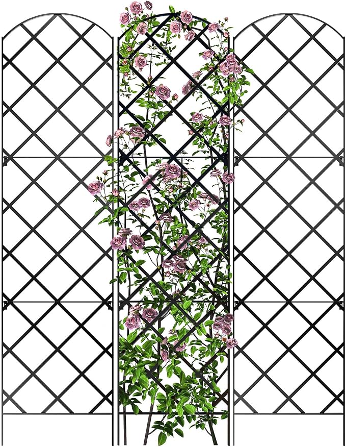Giant Trellis, 108” high (9’ Tall) by 28” Wide Trellis with Arched top - Pack of 3 Complete trellises - By Meranti Home + Garden