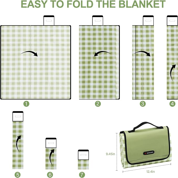 HX&OD Outdoor Picnic Blanket 80"X80" Picnic Mat Extra Large Camping Blanket Beach Blanket Foldable Waterproof Sand Mat Hiking Travel Family Concerts(Green)