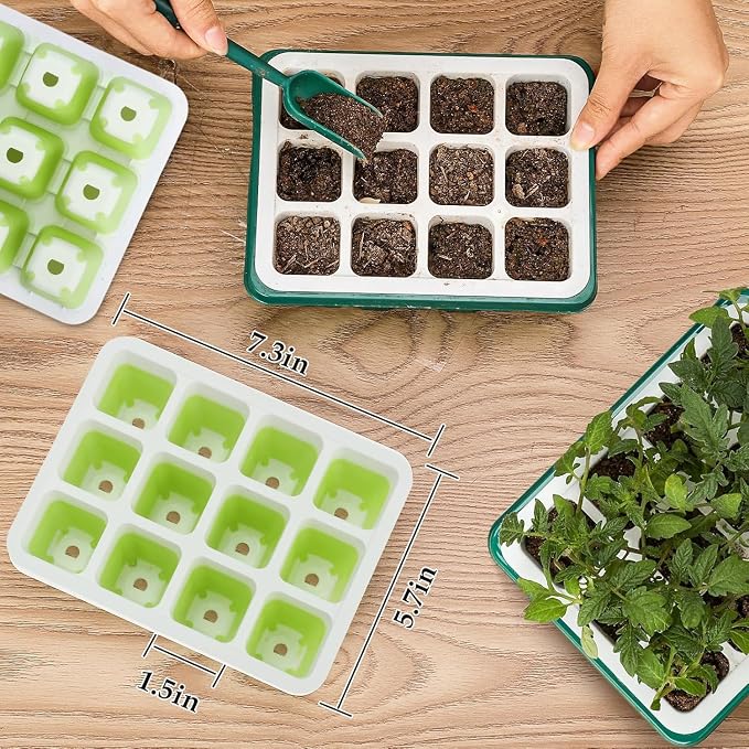 6pcs Reusable Seed Starter Kit, 72 Cells Seed Starter Trays, Silicone Seedling Starter Trays for Starting Plant Seeds with Flexible pop-Out Cells, Indoor Gardening Plant Germination Trays