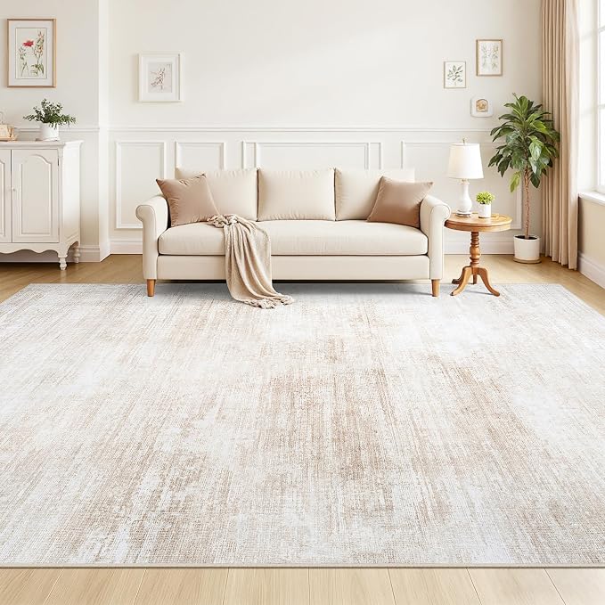 Tosuoka Washable Rug 8x10 Area Rugs for Living Room, Beige Abstract Soft | Bedroom Rug, Neutral, Cream, Non-Slip, Low-Pile, Modern, Large, Indoor Carpet for Nursery Dining Room Office Home