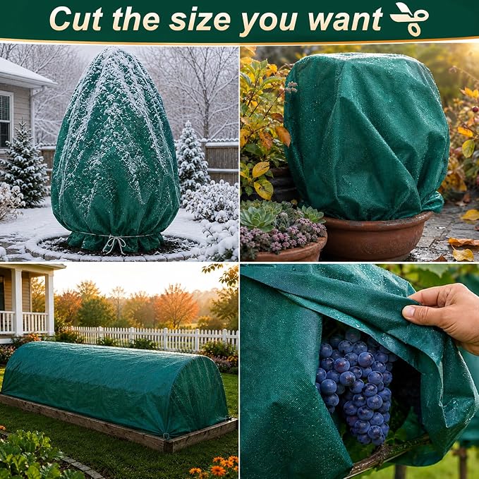 kockuu Plant Sun Protection Cloth, 6.5ft x 16ft 1.41 oz/yd² Garden Plant Shade Cloth with 15 Stainless Steel Clips from Direct Sunlight, Plant Covers Frost & Sun Protection for Winter and Summer