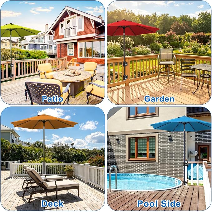 KingDolly Heavy Duty Deck Umbrella Holder with Secure &Space-Saving, Umbrella Holder for Deck Mounted on a Flat Surface or at Right Angles, Umbrella Brackets for Deck Railing, Fits 1"-1.9" Poles