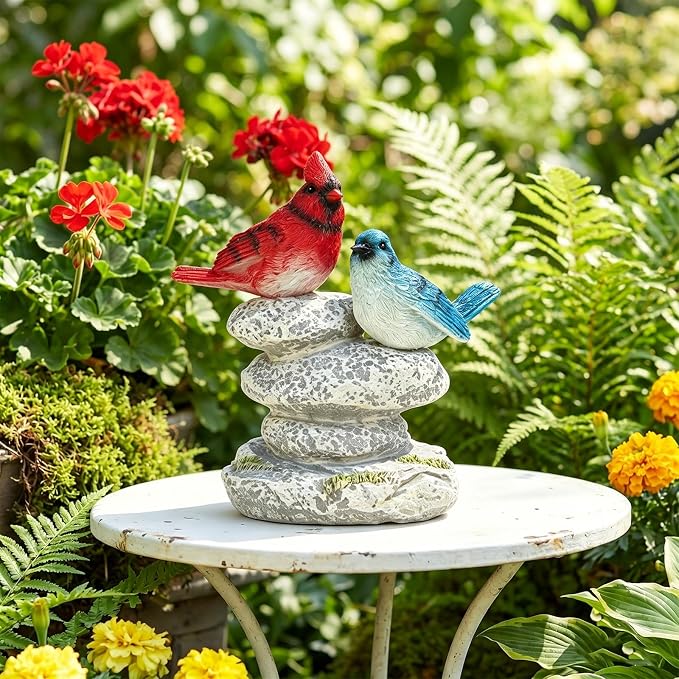 Solar Garden Statues Outdoor Decor, Garden Sculptures Stones Statue Novelty Birds Figurine Decoration for Patio Yard Porch Art Home Decor